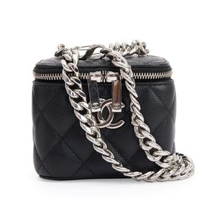 CHANEL 2021 BLACK CAVIAR LETHER MINI COCO VANITY CASE